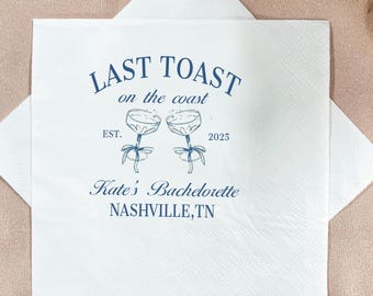 Custom Beach Bachelorette Napkins, Personalized Bachelorette Party Decor, Last Toast on the Coast Bachelorette Party Napkins, Paper Napkins