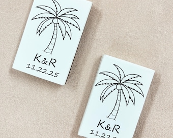 Custom Palm Tree Matchboxes, For Wedding, Bachelorette, Bridal Shower, Rehearsal Dinner Night Before, Beach Wedding Nautical