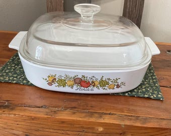 Cacerola vintage CorningWare con tapa – L Echalote – Diseño de hierbas francesas vintage