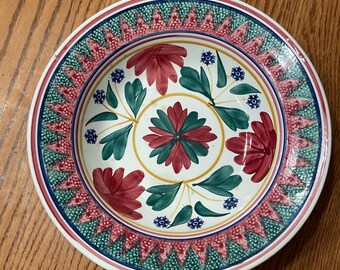 Bol de servir Imperial Royal de Nimy, Bélgica, estilo vintage / Porcelana con decoración floral roja y verde (25,4 cm)