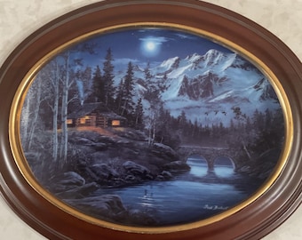 Placa enmarcada de Fred Buchwitz: Reflejos a la luz de la luna, arte de cabaña vintage