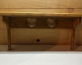 Estante de pared vintage de roble con forma de corazón / Decoración rústica de cabaña