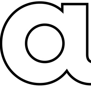Puede incluir: Ilustración en blanco y negro de la letra minúscula "a". La letra está delineada con gruesas líneas negras, con un interior circular y una base curva. El diseño es simple y gráfico.