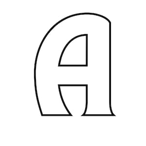 Op de afbeelding: Een witte letter 'A' met een dikke zwarte omtrek, tegen een witte achtergrond. Het lettertype is een afgerond, bubble-stijl ontwerp. De afbeelding is een eenvoudige, grafische weergave van de letter.