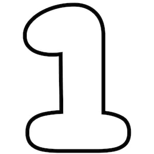May include: A bold, black outline of the number one. The number has rounded edges and a thick stroke, set against a stark white background. The design is simple and graphic.