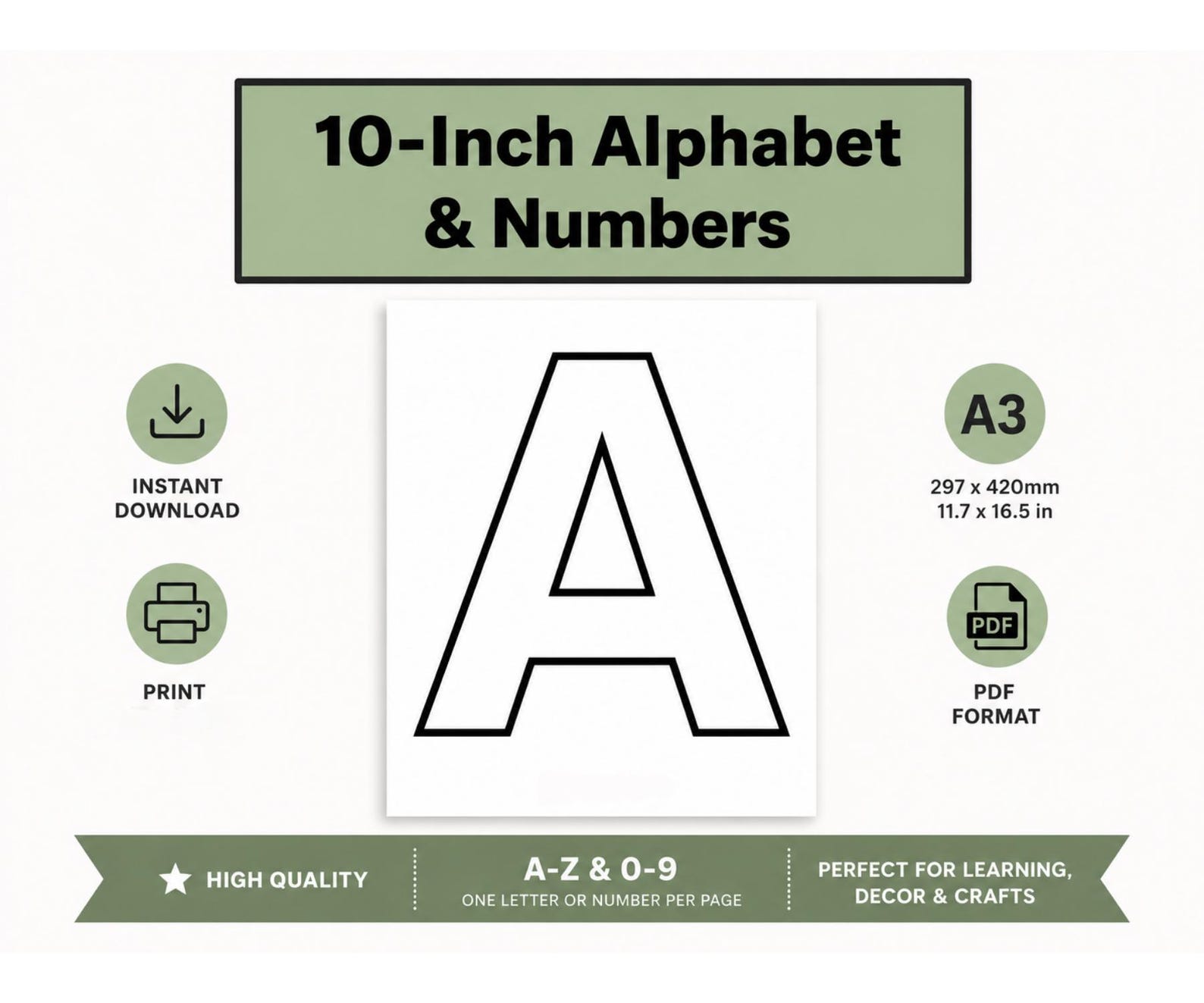 10-inch Printable Alphabet & Numbers (0-9) | Block Template| A3 Paper ...