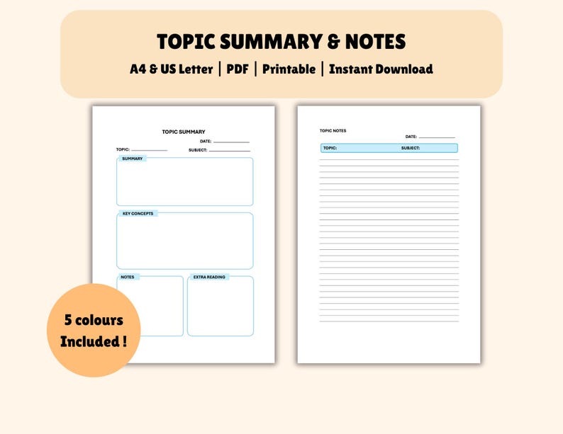 Printable Topic Summary and Note Template| Revision Sheet PDF| Revision ...