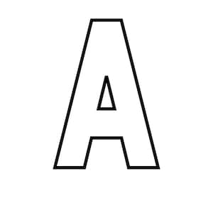 May include: A black outlined letter "A" on a white background. The letter features a simple, geometric design with a triangular interior detail. The image is clean and minimalist, suitable for various design applications.