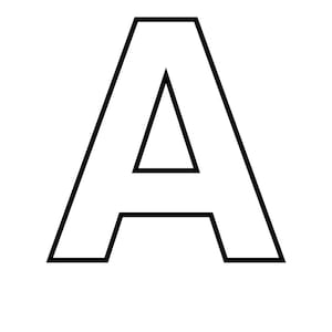 May include: A bold, black outlined letter "A" against a white background. The letter is a sans-serif design, with a triangular center and a flat base. The lines are thick and clearly defined.
