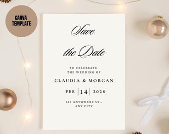 Vorlage für eine Save-the-Date-Hochzeitseinladung | Bearbeitbare Hochzeitseinladung | Elegantes, minimalistisches Design | Druckbarer digitaler Download