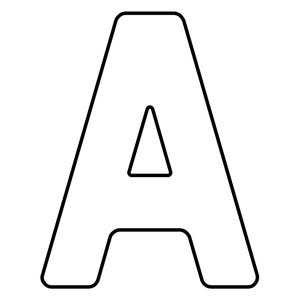 Pode incluir: Uma grande letra "A" delineada em preto, centrada em um fundo branco. A letra tem uma fonte em negrito e arredondada com um recorte triangular no centro. O design é simples e gráfico.