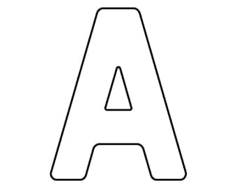 May include: A bold, black-outlined capital letter A with a white interior. The letter features a clean, sans-serif typeface design with a triangular negative space in the center, presented against a plain, solid white background.