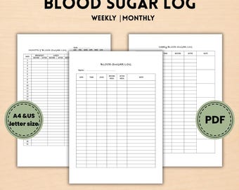 Printable Blood Sugar Log | Diabetes/Glucose Reading Tracker| PDF| WORD File