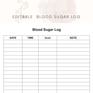 Blood Sugar Log printable | Blood Sugar Reading Tracker | Blood Glucose Tracker | Diabetes Printable Editable Blood Sugar log| PDF