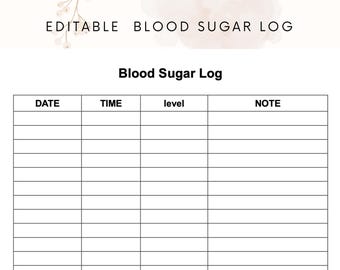 Printable Editable Blood Sugar Log | Diabetes/Glucose Reading Tracker| PDF| WORD File