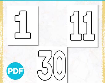 Modelos de números grandes para imprimir | Números em blocos para imprimir de 0 a 30 | Desenho para colorir para crianças | PDF | Pôster para jardim de infância | Quadro escolar | Download instantâneo