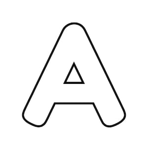 Puede incluir: Un contorno negro de la letra "A" sobre un fondo blanco. La letra tiene una forma redondeada, similar a una burbuja, con un triángulo hueco en el centro.