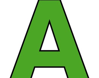 May include: A capital letter A in a bold, sans-serif font. The letter is filled with a solid, vibrant green color and is outlined with a thick, distinct black border, creating a clear and high-contrast graphic element.