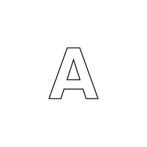 May include: A black outlined letter "A" on a white background. The letter is a sans-serif font, with a simple, bold design. The image is a clean, minimalist design.