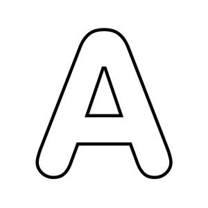 May include: A bold, black-outlined capital letter A with a white interior. The letter features rounded corners and a thick, uniform stroke width, creating a simple, clear, and graphic representation of the first letter of the alphabet.