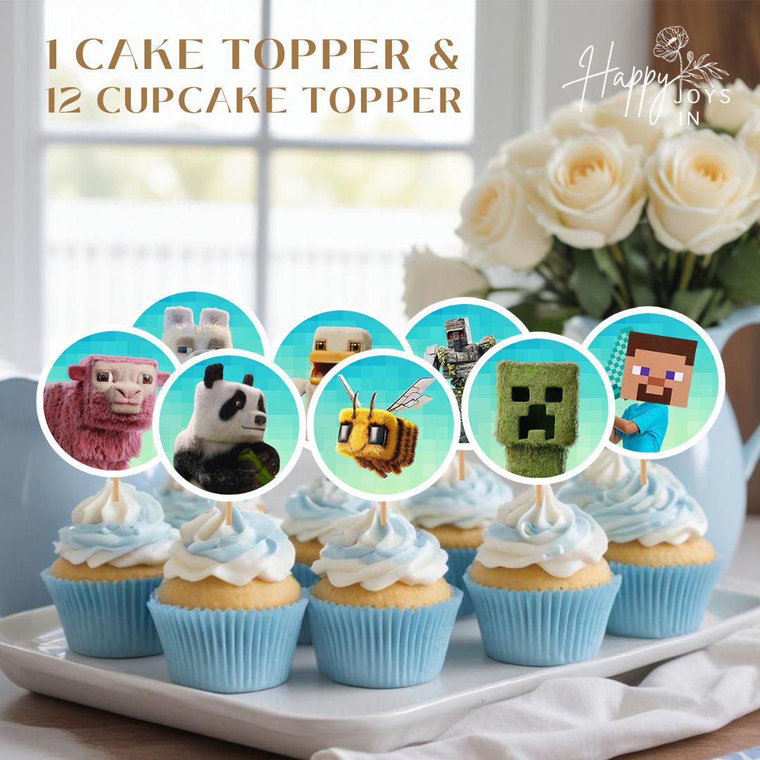 Editable Minecraft Cake + Cupcake Topper