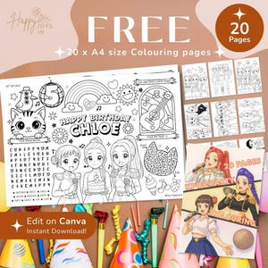 Kpop Demon Hunters Birthday Placemat | Huntrix Colouring Page | Party Placemat | Editable & Printable Kpop Huntrix Party Activity Sheet