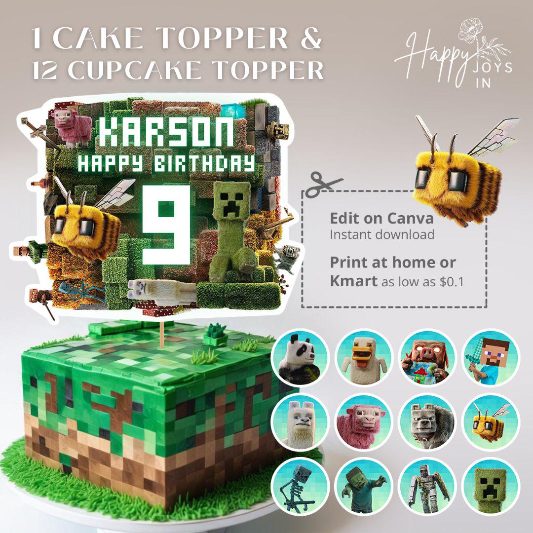 Editable Minecraft Cake + Cupcake Topper