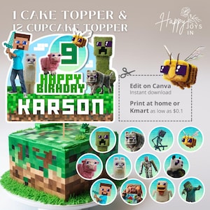Custom Mine Minecrafter Cake Topper & Cupcake Topper | Personalised Birthday Cake Topper | Custom Cake Topper | Printable Cake Topper