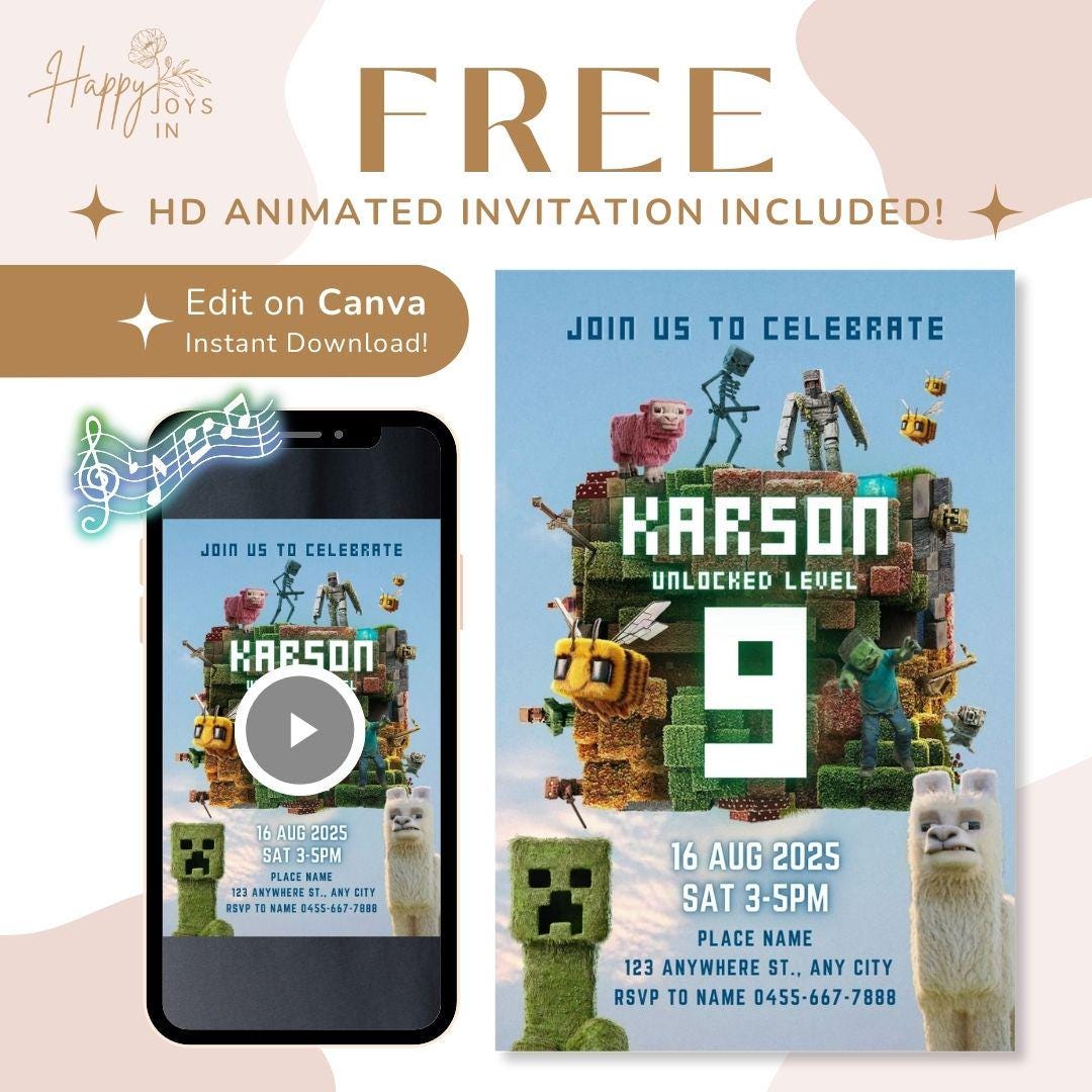 Minecrafter Movie Invitation – Editable + Video Bonus