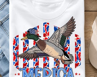 4. Juli Mallar Duck Boy Png, Vaterländische Merica Duck Png, Tarnmuster in Rot, Weiß und Blau, Unabhängigkeitstag Kinder Png, digitaler Download
