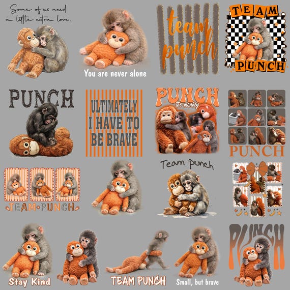 Punch Baby Monkey PNG Bundle, Viral Emotional Plush Monkey Png, Lonely Cute Wildlife Graphics, Dear Punch Inspired Png, Digital Download