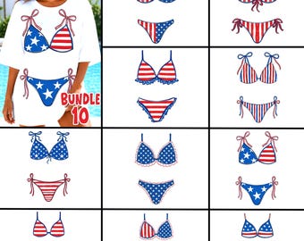 Patriotisches Bikini-Png-Bundle, 4. Juli-Badeanzug-Png, American-Babe-Png, USA-Sommer-Shirt-Png, Girly-Strand-Png, Rot-Weiß-Blau-Sublimation