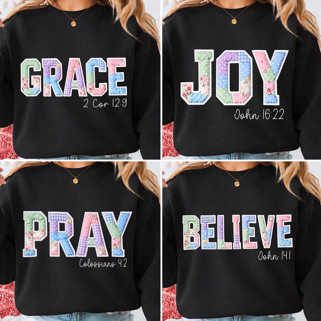 Faux Quilted Bible Png Bundle, Grace Joy Pray Believe Design, Patchwork ...