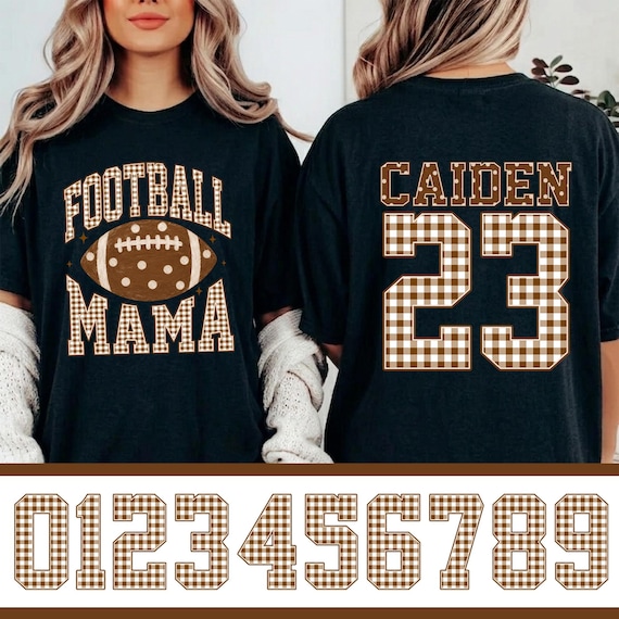 Custom Football Mama Png Bundle, Personalized Football Name and Number, Fall Football Dots Gingham Design, Football Season Png, Game Day Png