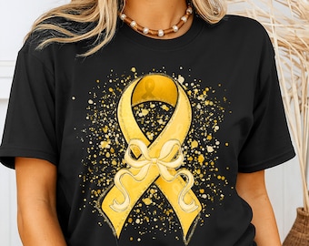 Childhood Cancer Awareness Png, Coquette Gold Ribbon Png, Childhood Cancer Png, Fight Cancer Png, We Were Gold Png, Glitter, Splatter Design