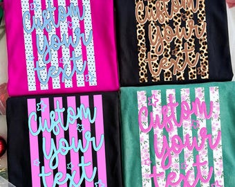 Paquete de 4 imágenes PNG personalizadas con texto, PNG floral preppy para millennials, diseños PNG modernos, coqueta a rayas, PNG de lunares, estampado de leopardo