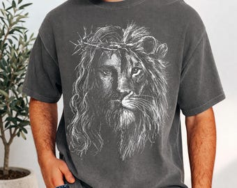 Halftone Jesus Lion of Judah Png, Retro Men's Faith Design, Christian Lion Dad Png, Man Of God Png, Bible Verse Shirt, Gift For Father's Day