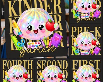 キラキラ餃子スクールバンドルPNG、幼稚園から4年生、かわいいカワイイ新学期PNG、小学校PNG、即時ダウンロード