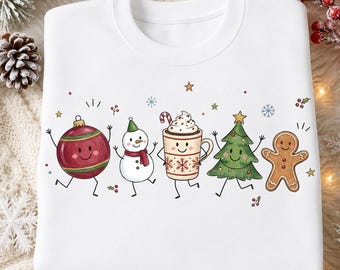 Süße Weihnachten Doodles Png, Weihnachten Lebkuchen Baum Schneemann Ornament Lächelnd Kunst, Festliche Feiertage PNG, Frohe Weihnachten Png, Digital Download