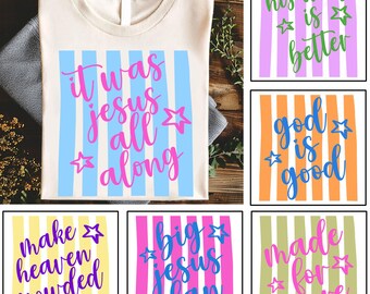 Striped Christian Png Bundle Of 6, Preppy Jesus Design, God Is Good Png, Bible Verse Shirt, Make Heaven Crowded Png, Trendy Neon Colors