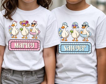 Personalized Kids Name Duck Trio Png, Toddler Summer Png, Boy Girl Matching Shirt, Silly Goose Summer Png, Beach Vibes, Sibling Vacation Png