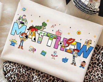 Custom Name Toy Friends Png, Cartoon Toy 5 Characters Png, Personalized Name Shirt Png, Family Vacation Png, Vacay Mode, Friend Trip Png