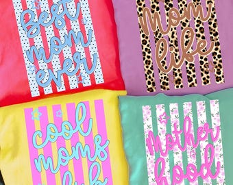 Paquete PNG de rayas para mamás modernas, PNG de mamá preppy, PNG de maternidad, diseño de camiseta de mamá moderna, PNG del Día de la Madre, PNG de lunares, estampado de leopardo