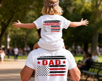 Distressed USA Flag Dad and Daughter Png Bundle, Father and Kids Matching Shirt, New Dad Gift, First Father's Day Png, Daddy and Me Png