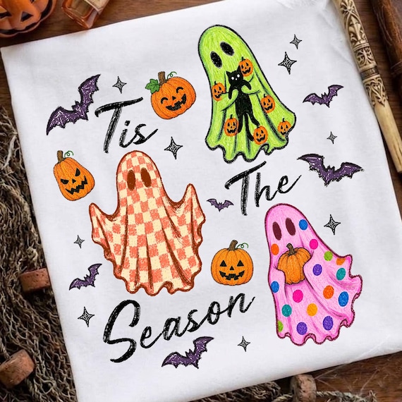 Colorful Leopard Ghost PNG, Tis The Season Png, Neon Halloween Png, Cute Preppy Girly Ghost Png, Spooky Season, Checkered Pumpkin Porka Dots