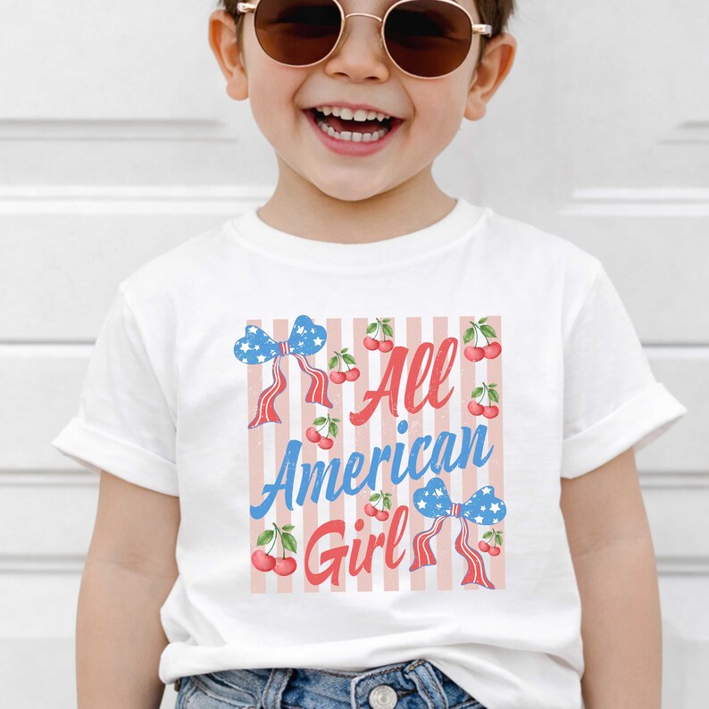All American Girl png, patriottische kersenstrik png, coquette 4 juli png, onafhankelijkheidsdag, preppy strepen, girly VS png, retro VS-afbeelding afbeelding 6