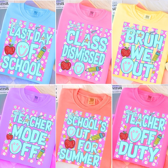 Striped Floral Last Day Of School Png Bundle, Cute School Teacher Summer Png, Class Dismissed Png, School Out Png, Bruh We Out Teacher Png