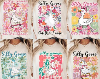 Bundle Coquette Silly Goose On The Loose Png,Boho Floral Goose Png, Funny Goose Shirt, Cute Wildfloral Spring Silly Goose Png, Goose Clipart