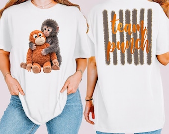 Two-sided Team Punch Png, Baby Monkey Holding Plush Toy Png, Monkey Japan Inspired, Striped Png, Cute Cozy Graphic, Digital Download File