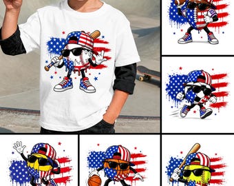 Amerikanische Flagge Baseball Drip Png Bundle, Jungen 4. Juli Png, Vaterländischer Fußball Basketball Korbvolleyball Fußball Png, Unabhängigkeitstag Sport